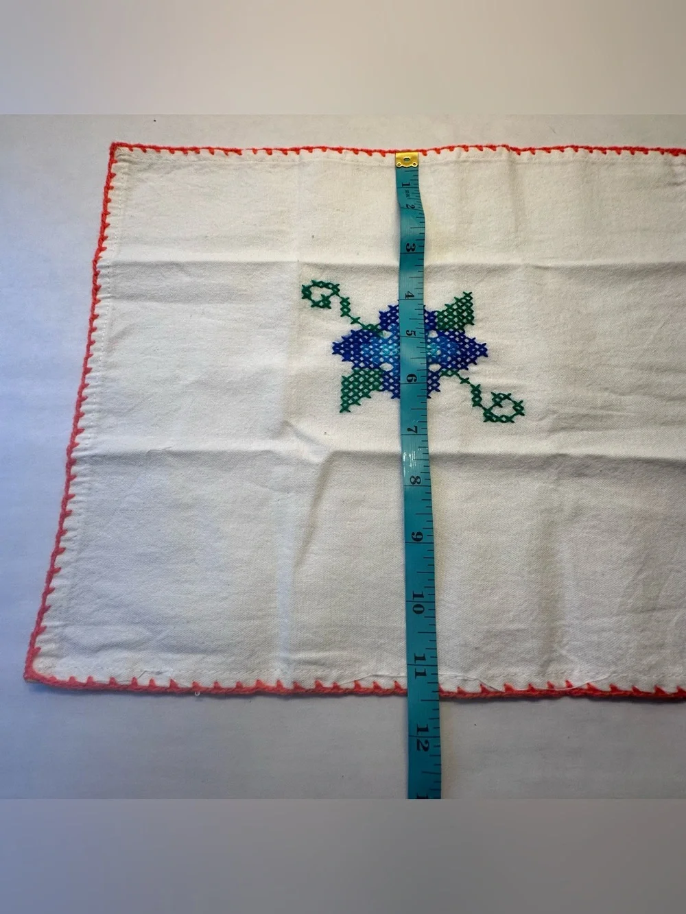 Vintage 4 Hand Embroidered Napkins Blue Flower Cross-Stitch 11